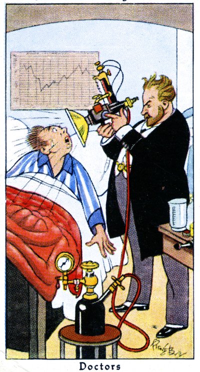 Doctor treating a patient with ultra-violet rays, 1936 by René Bull